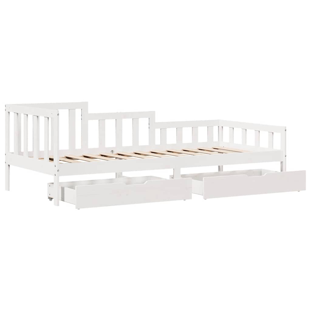 Dormeuse con Cassetti Bianco 90x200 cm Legno Massello di Pino