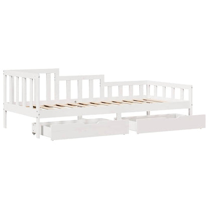Dormeuse con Cassetti Bianco 90x200 cm Legno Massello di Pino