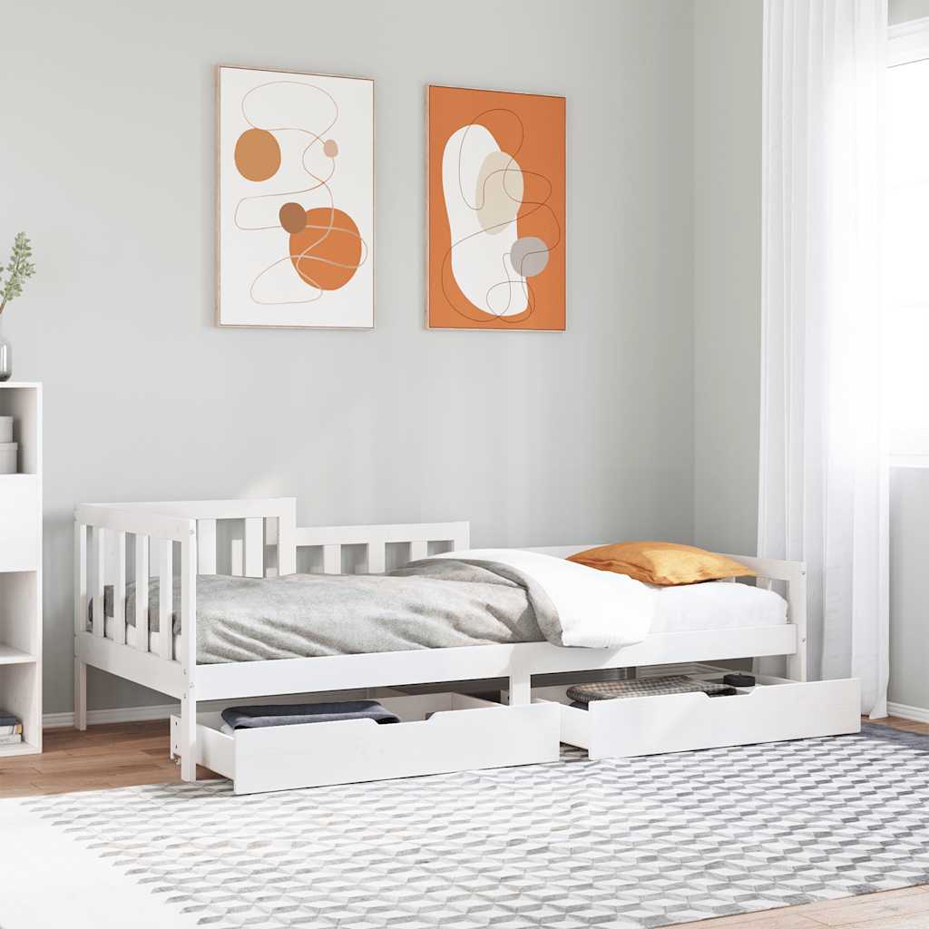Dormeuse con Cassetti Bianco 90x200 cm Legno Massello di Pino
