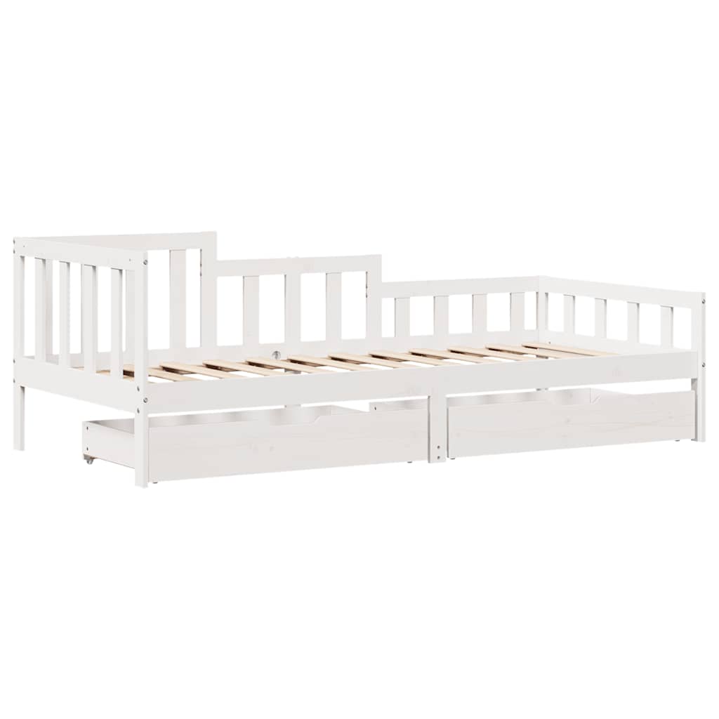 Dormeuse con Cassetti Bianco 90x190 cm Legno Massello di Pino