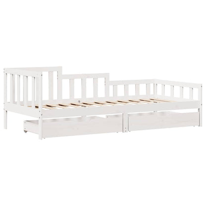 Dormeuse con Cassetti Bianco 90x190 cm Legno Massello di Pino