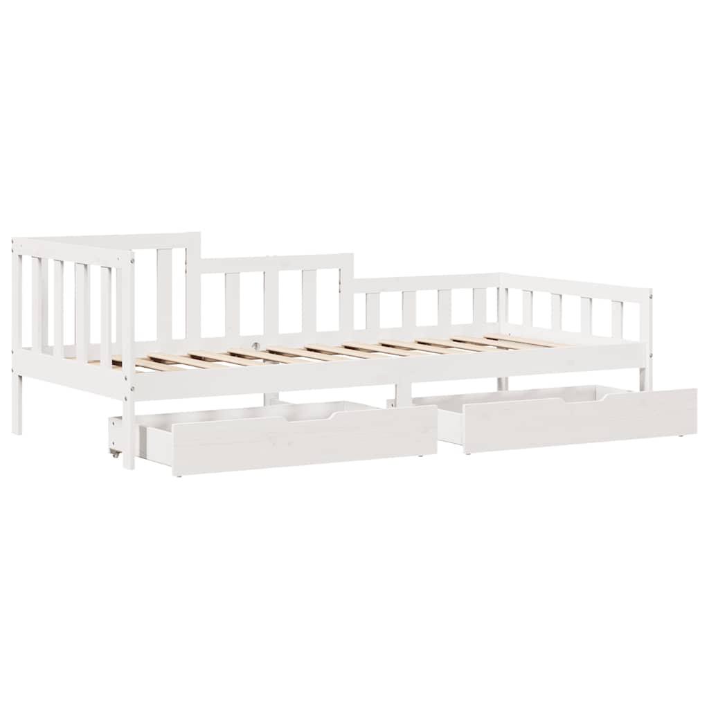 Dormeuse con Cassetti Bianco 90x190 cm Legno Massello di Pino