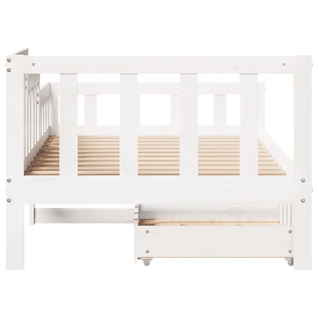 Dormeuse con Cassetti Bianco 90x190 cm Legno Massello di Pino