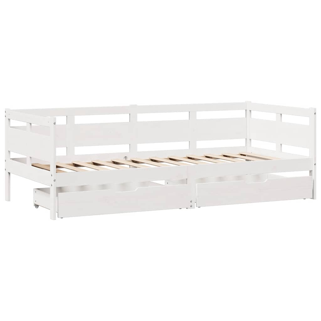 Dormeuse con Cassetti Bianco 90x200 cm Legno Massello di Pino | homemem39