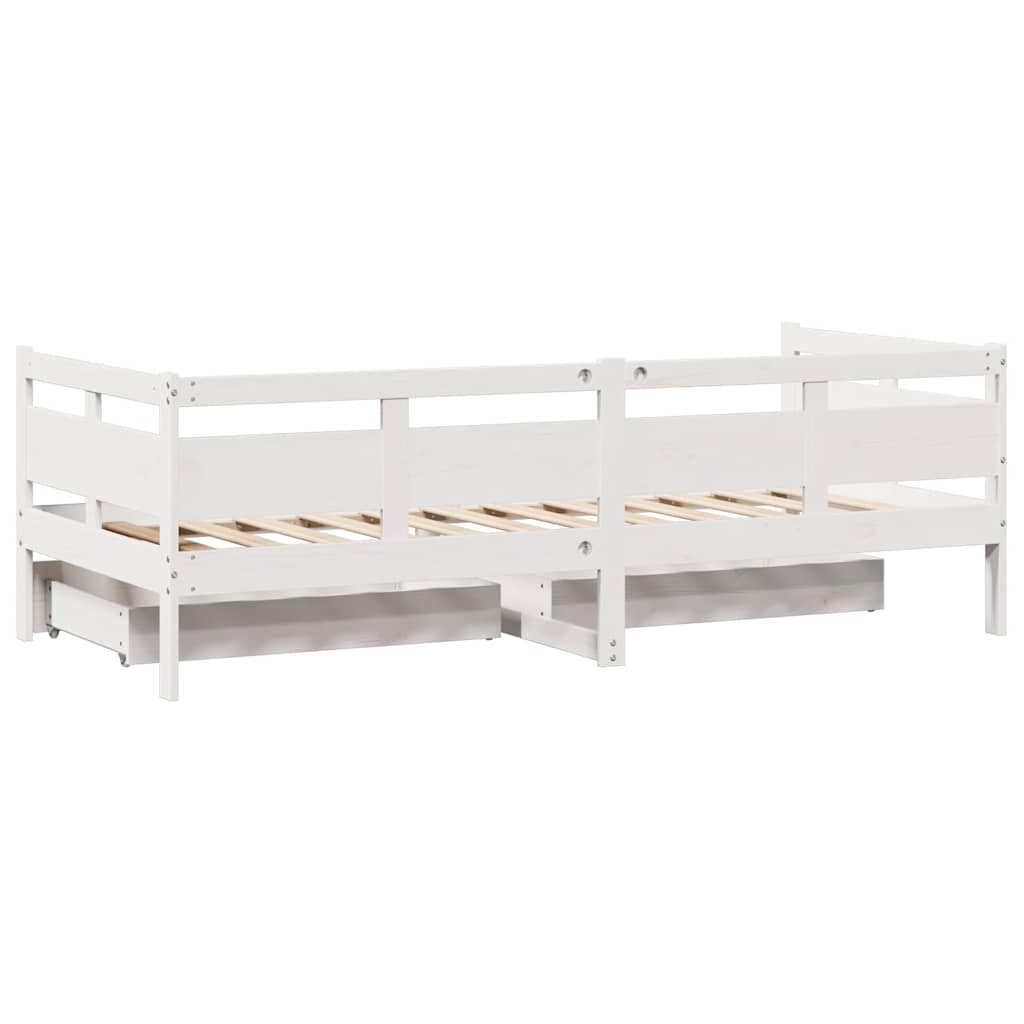 Dormeuse con Cassetti Bianco 90x200 cm Legno Massello di Pino | homemem39