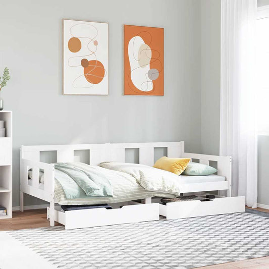 Dormeuse con Cassetti Bianco 90x200 cm Legno Massello di Pino | homemem39
