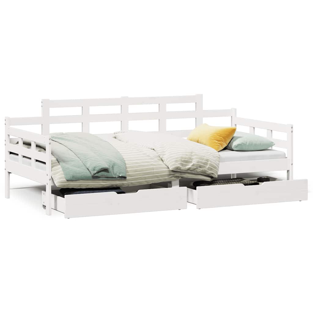 Dormeuse con Cassetti Bianco 90x200 cm Legno Massello di Pino | homemem39