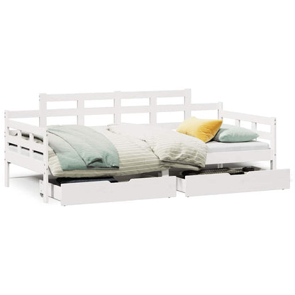Dormeuse con Cassetti Bianco 90x200 cm Legno Massello di Pino | homemem39