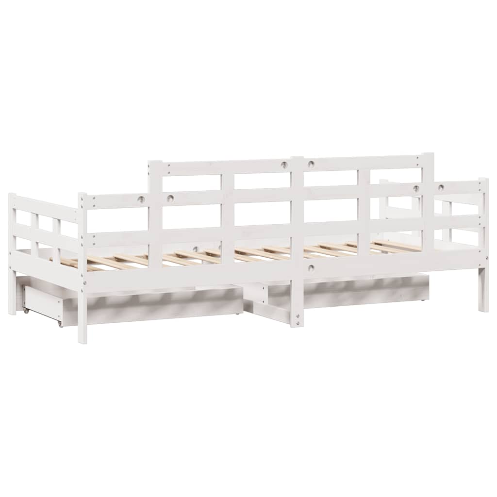 Dormeuse con Cassetti Bianco 90x200 cm Legno Massello di Pino | homemem39