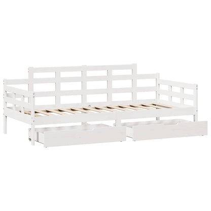 Dormeuse con Cassetti Bianco 90x200 cm Legno Massello di Pino | homemem39