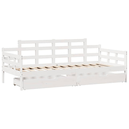 Dormeuse con Cassetti Bianca 80x200 cm Legno Massello di Pino | homemem39