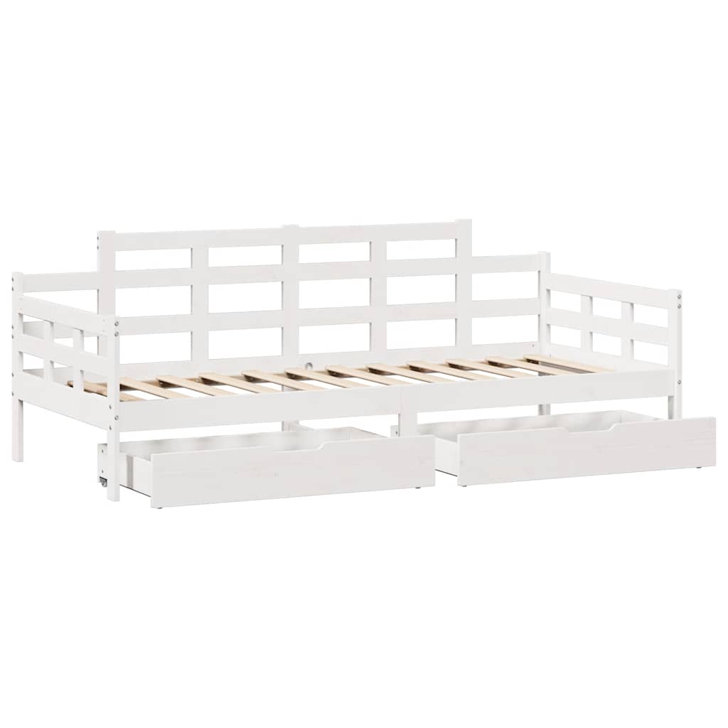 Dormeuse con Cassetti Bianco 90x190 cm Legno Massello di Pino | homemem39