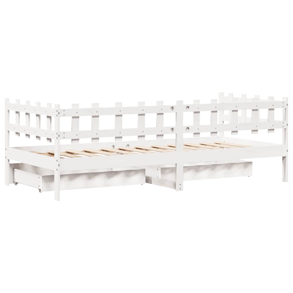 Dormeuse con Cassetti Bianca 80x200 cm Legno Massello di Pino | homemem39