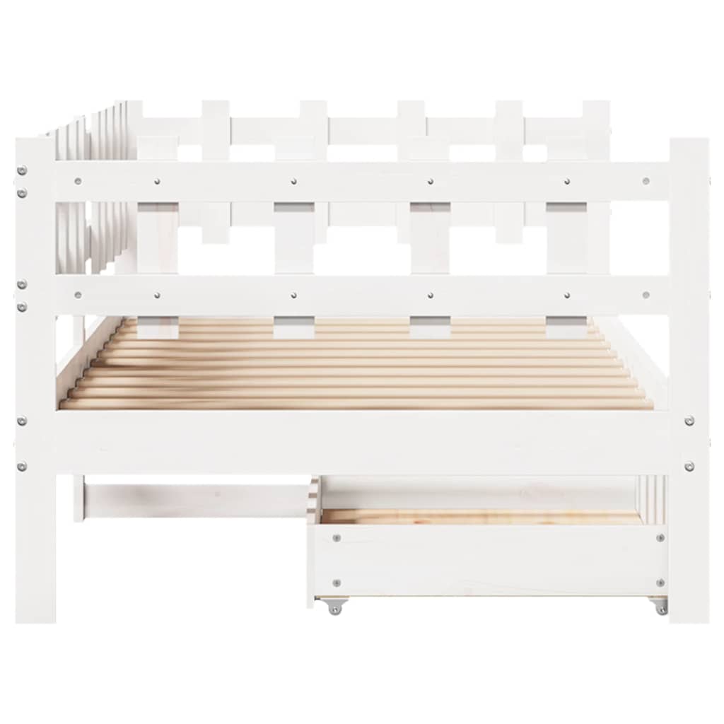 Dormeuse con Cassetti Bianco 90x200 cm Legno Massello di Pino | homemem39