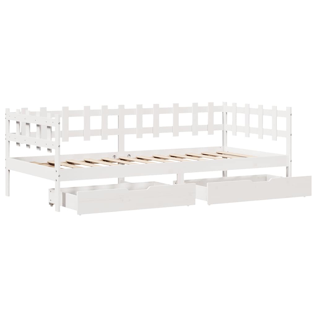 Dormeuse con Cassetti Bianco 90x200 cm Legno Massello di Pino | homemem39