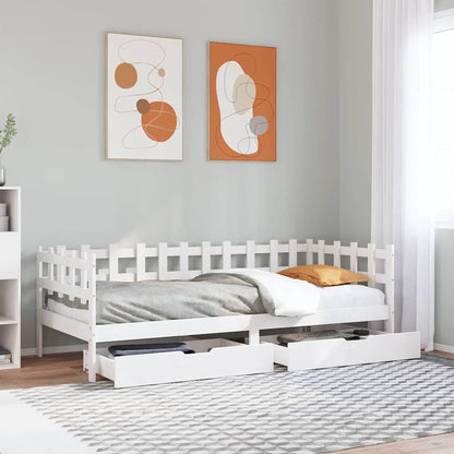 Dormeuse con Cassetti Bianco 90x200 cm Legno Massello di Pino | homemem39