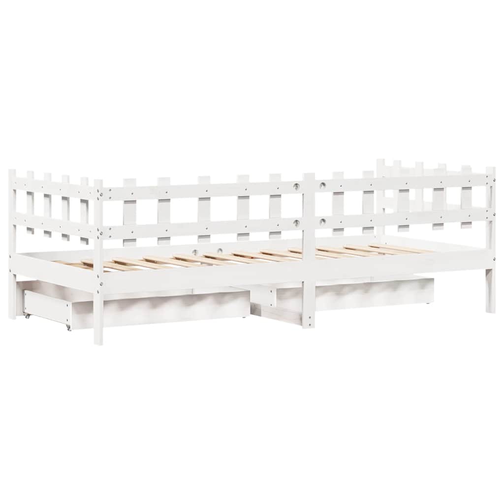 Dormeuse con Cassetti Bianco 90x190 cm Legno Massello di Pino | homemem39