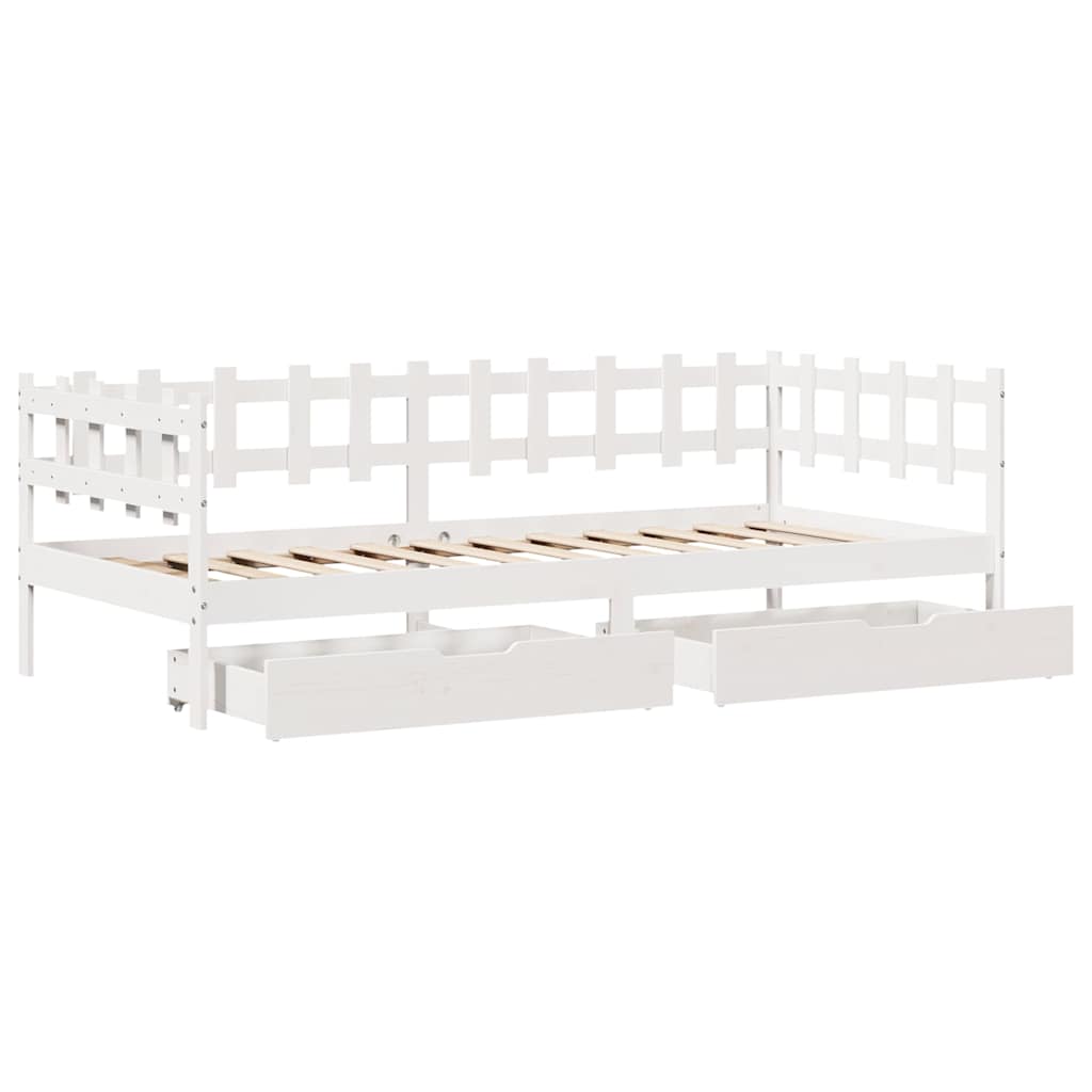 Dormeuse con Cassetti Bianco 90x190 cm Legno Massello di Pino | homemem39