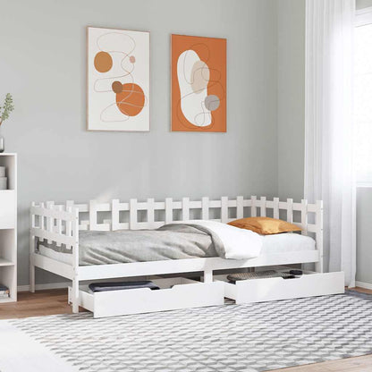 Dormeuse con Cassetti Bianco 90x190 cm Legno Massello di Pino | homemem39