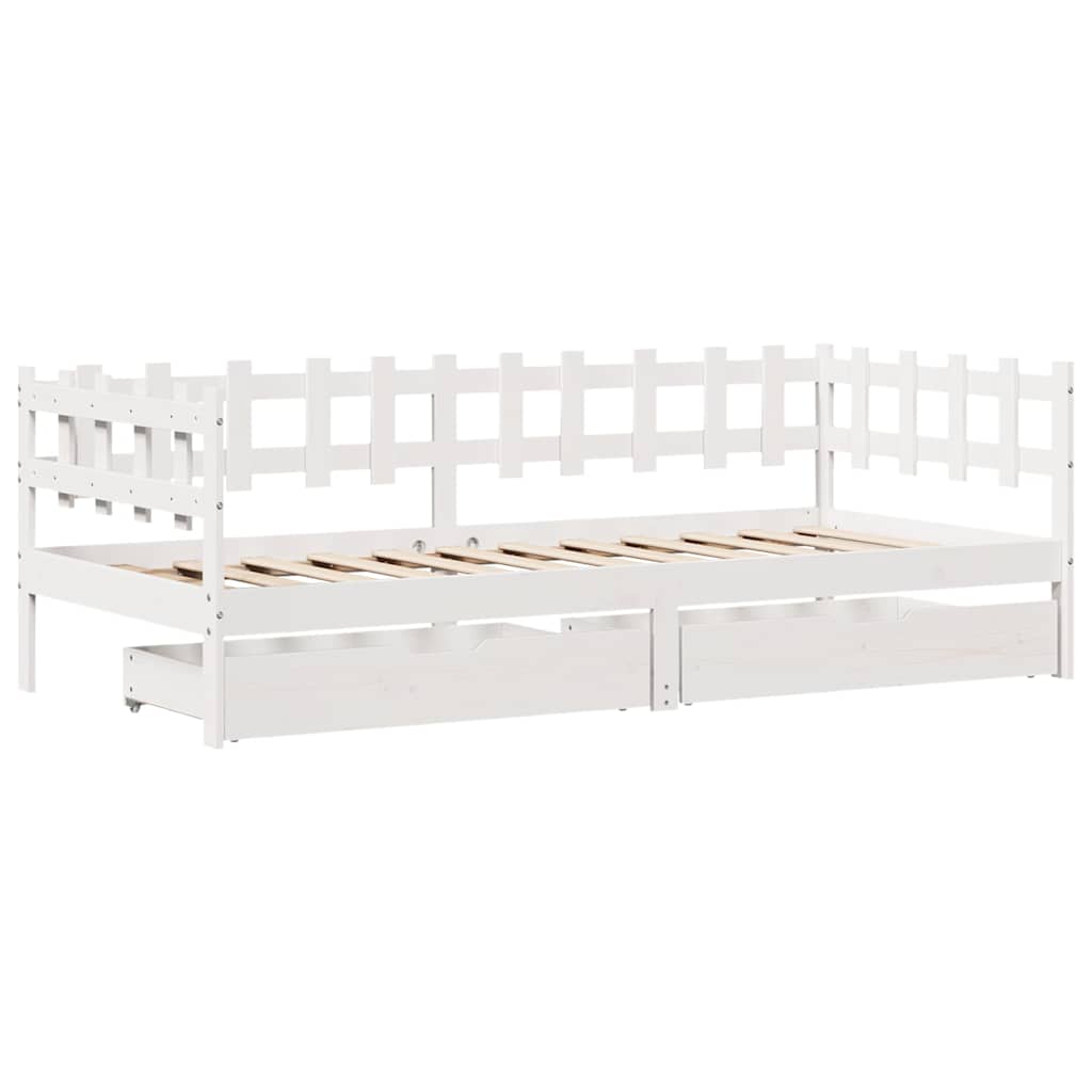 Dormeuse con Cassetti Bianco 90x200 cm Legno Massello di Pino - homemem39