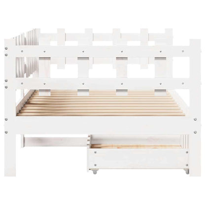 Dormeuse con Cassetti Bianco 90x190 cm Legno Massello di Pino