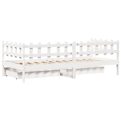 Dormeuse con Cassetti Bianco 90x190 cm Legno Massello di Pino