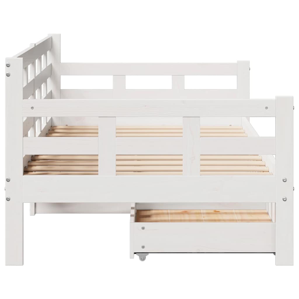 Dormeuse con Cassetti Bianco 90x190 cm Legno Massello di Pino