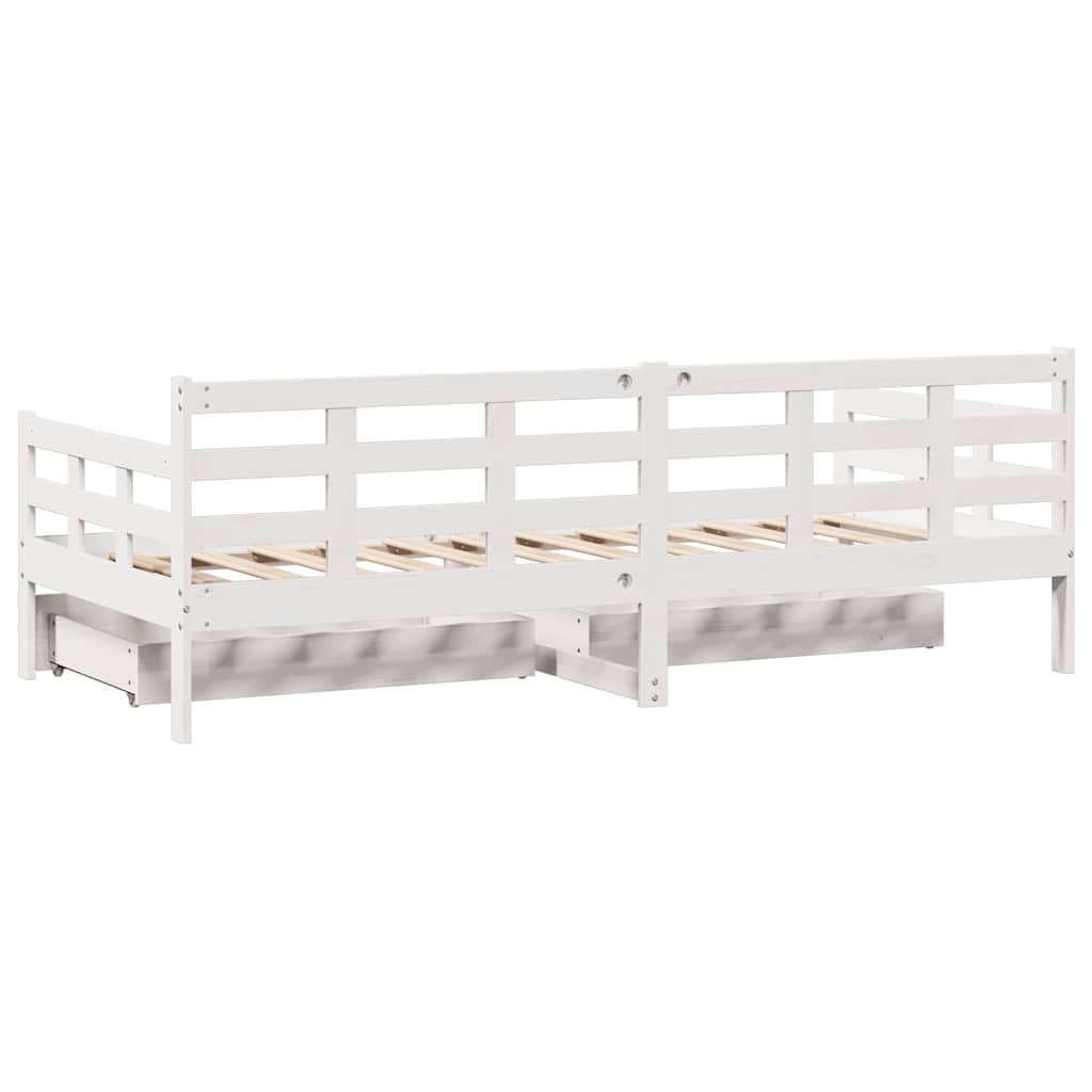 Dormeuse con Cassetti Bianco 90x190 cm Legno Massello di Pino