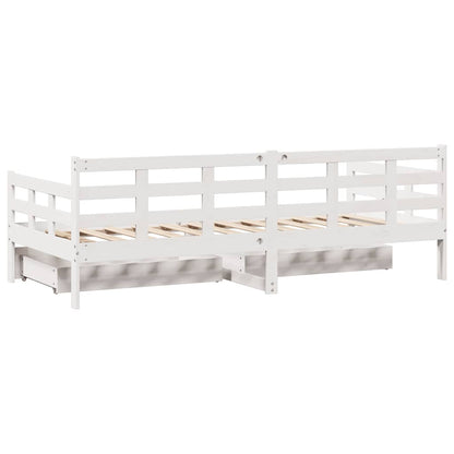 Dormeuse con Cassetti Bianco 90x190 cm Legno Massello di Pino