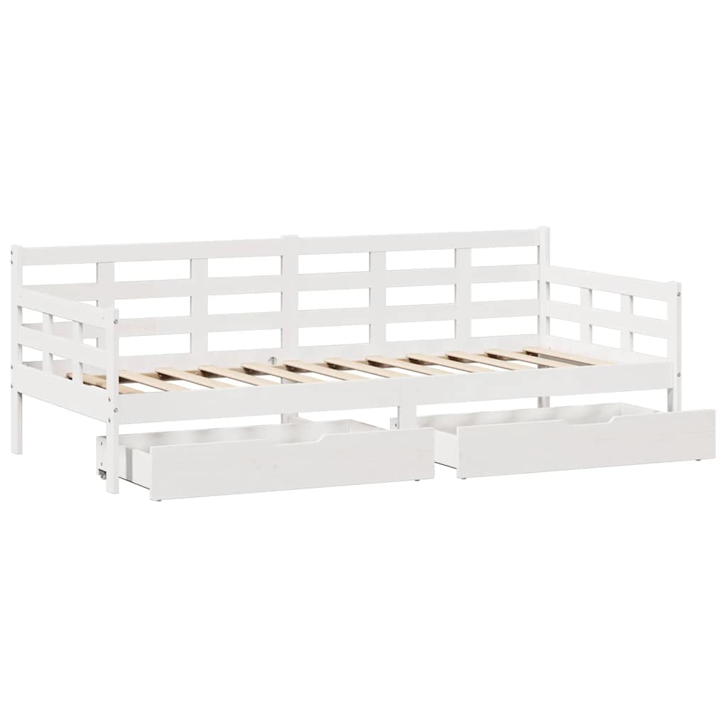 Dormeuse con Cassetti Bianco 90x190 cm Legno Massello di Pino