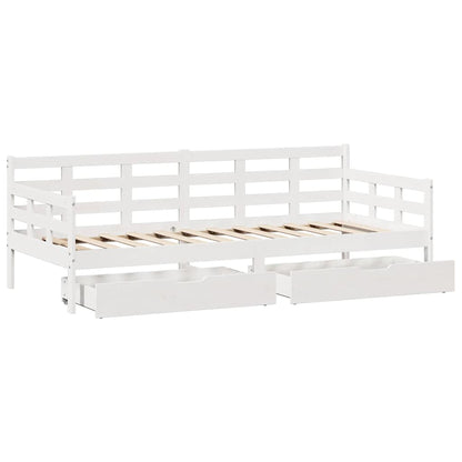 Dormeuse con Cassetti Bianco 90x190 cm Legno Massello di Pino