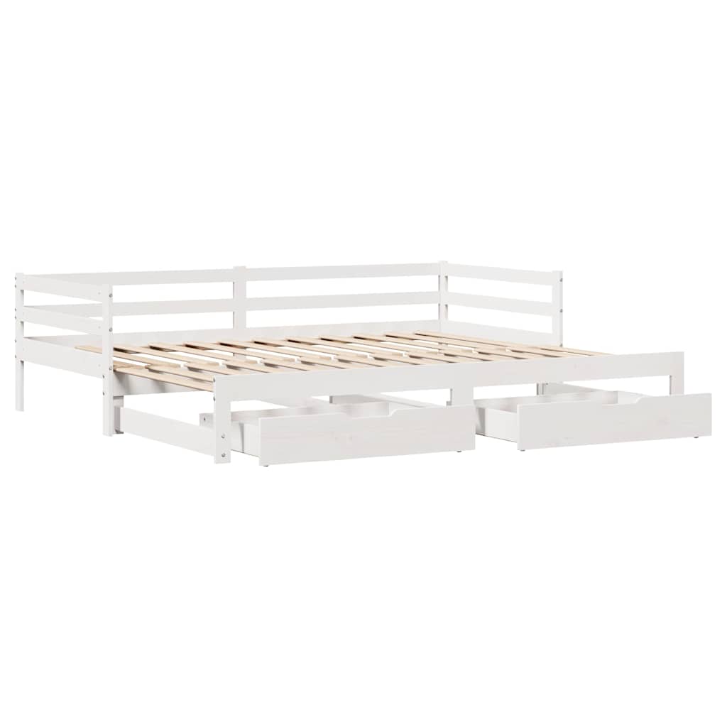 Dormeuse con Cassetti Bianco 90x200 cm Legno Massello di Pino
