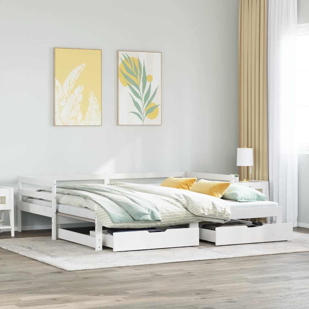 Dormeuse con Cassetti Bianco 90x200 cm Legno Massello di Pino
