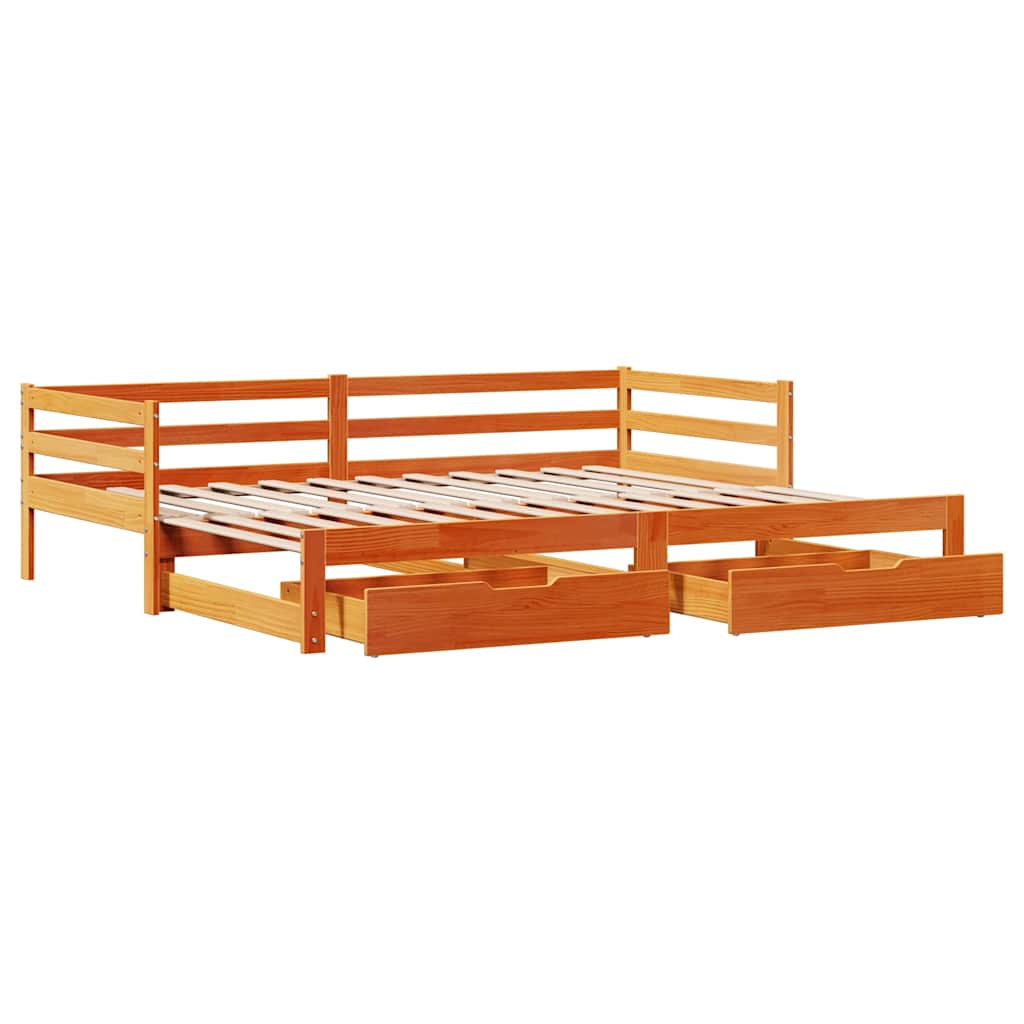Dormeuse Letto Estraibile e Cassetti Marrone Cera 90x190cm Pino | homemem39