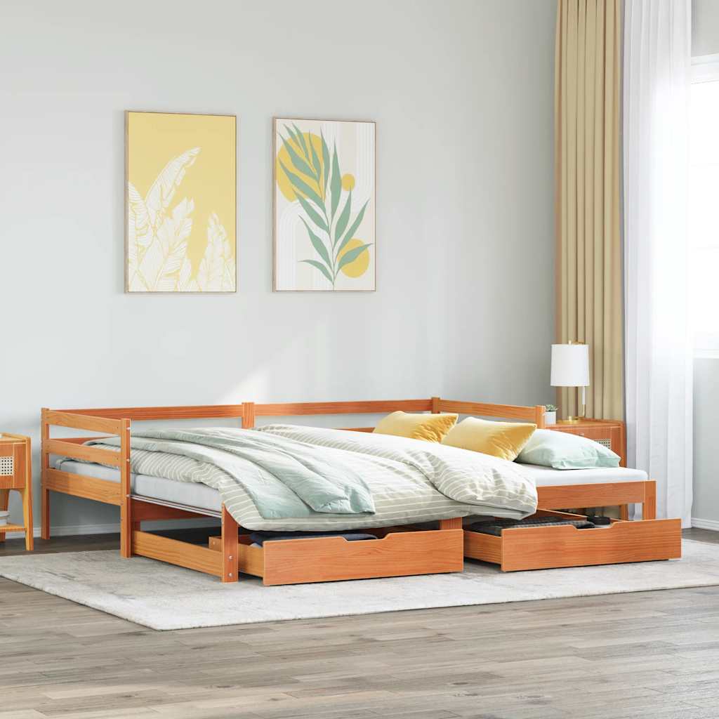 Dormeuse Letto Estraibile e Cassetti Marrone Cera 90x190cm Pino | homemem39