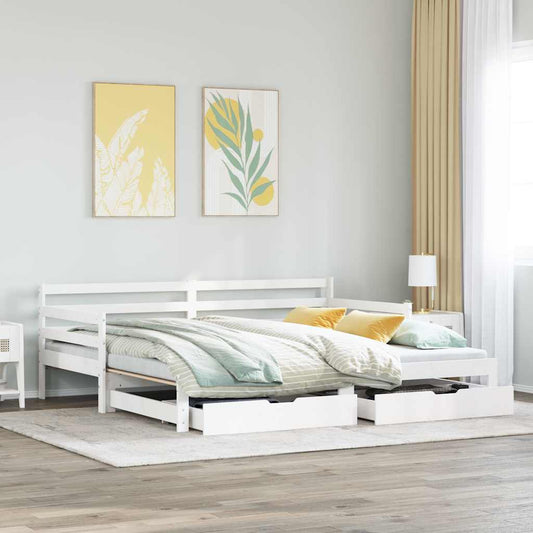 Dormeuse con Cassetti Bianco 90x200 cm Legno Massello di Pino | homemem39