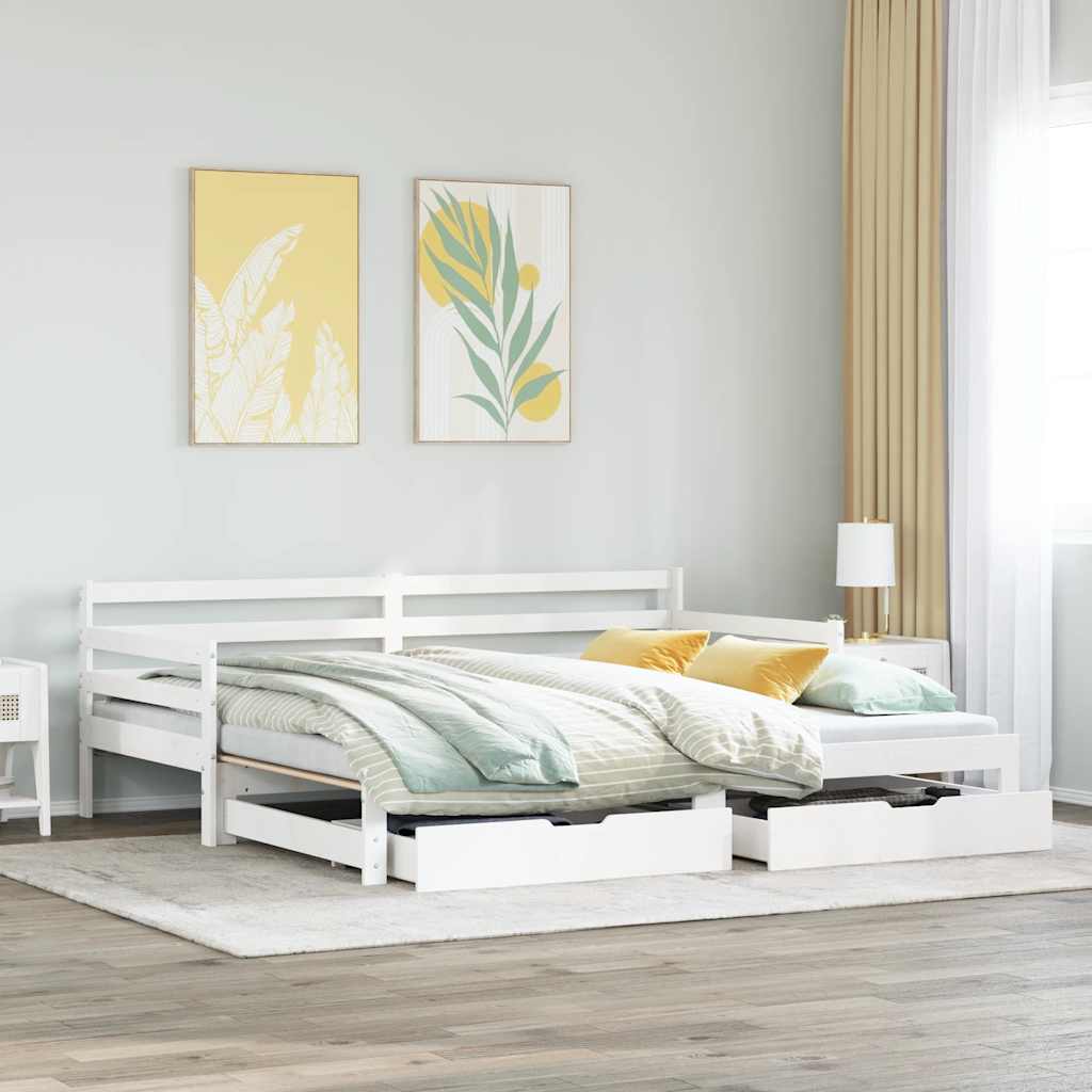 Letto Estraibile con Cassetti senza Materasso Bianco 90x200 cm