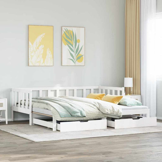 Letto Estraibile con Cassetti senza Materasso Bianco 80x200 cm