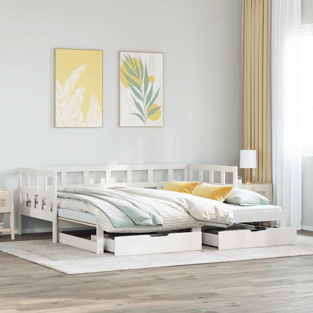 Letto Estraibile con Cassetti senza Materasso Bianco 80x200 cm
