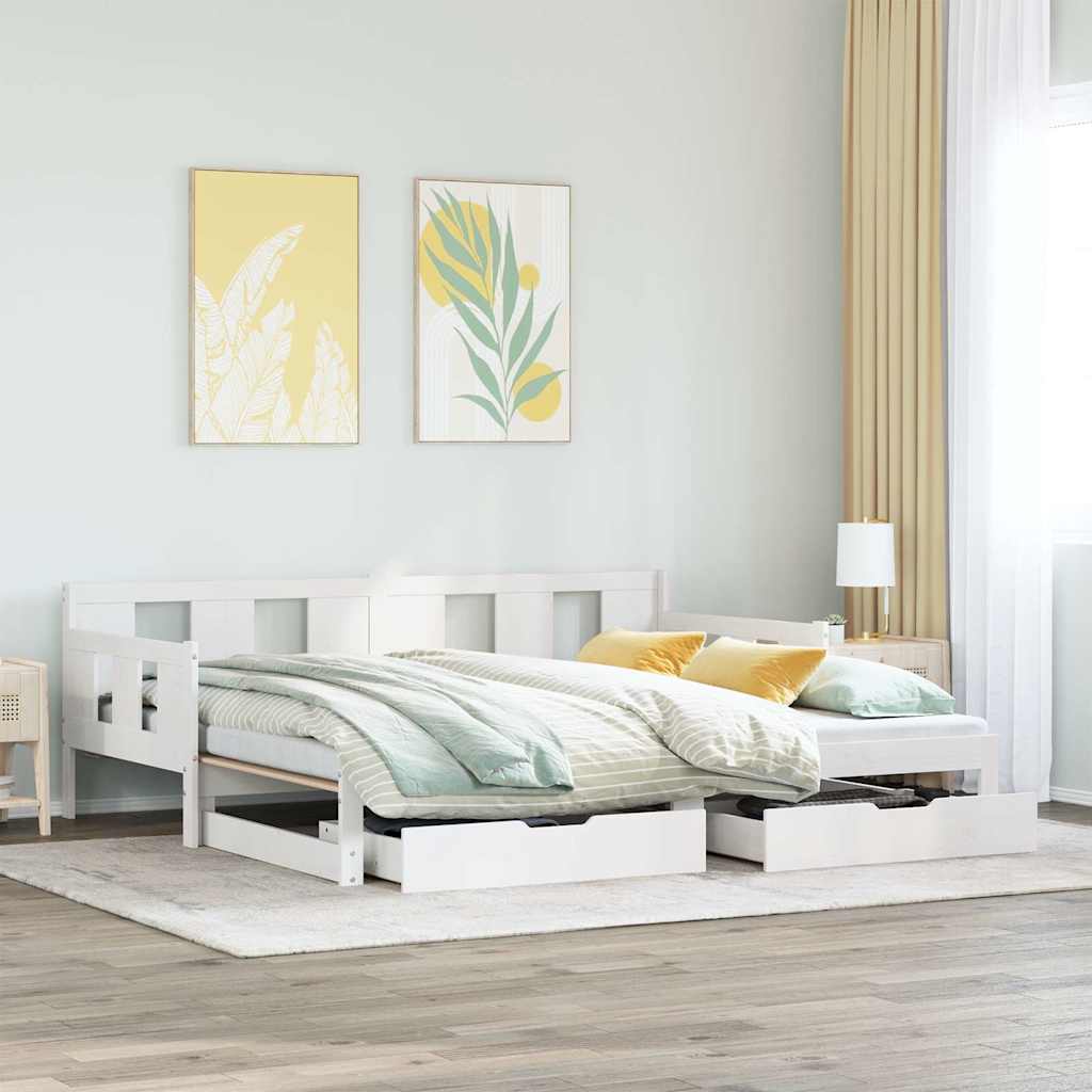 Letto Estraibile con Cassetti senza Materasso Bianco 80x200 cm