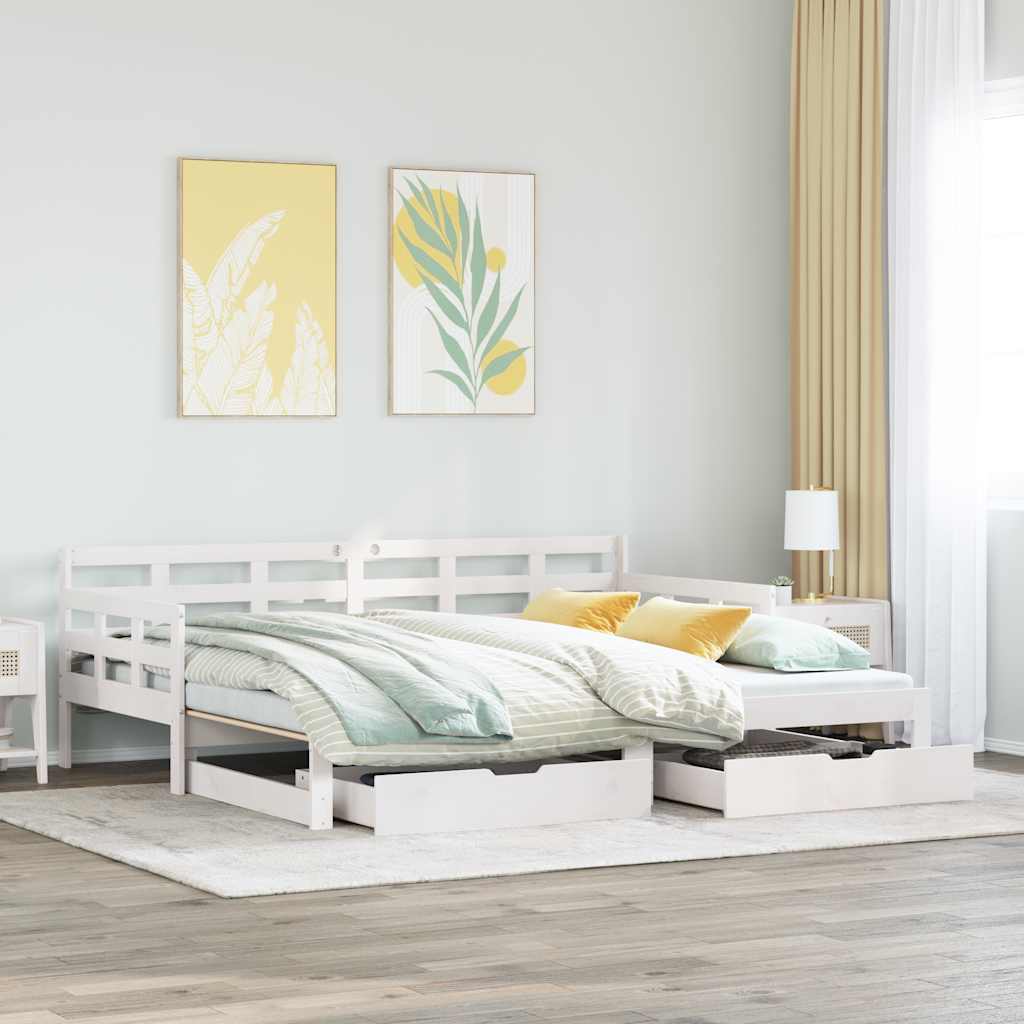 Letto Estraibile con Cassetti senza Materasso Bianco 80x200 cm