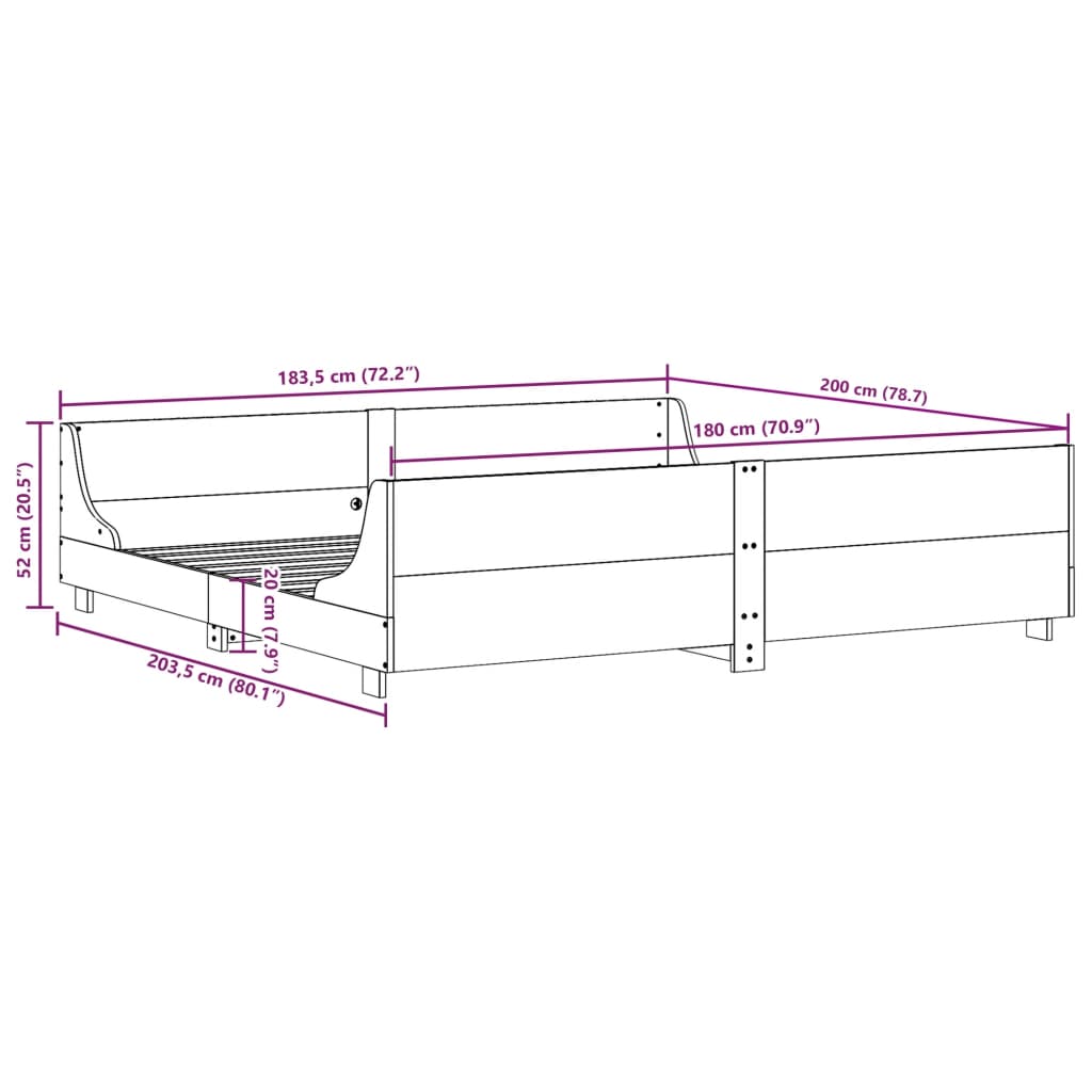 Letto senza Materasso Bianco 180x200 cm Legno Massello di Pino
