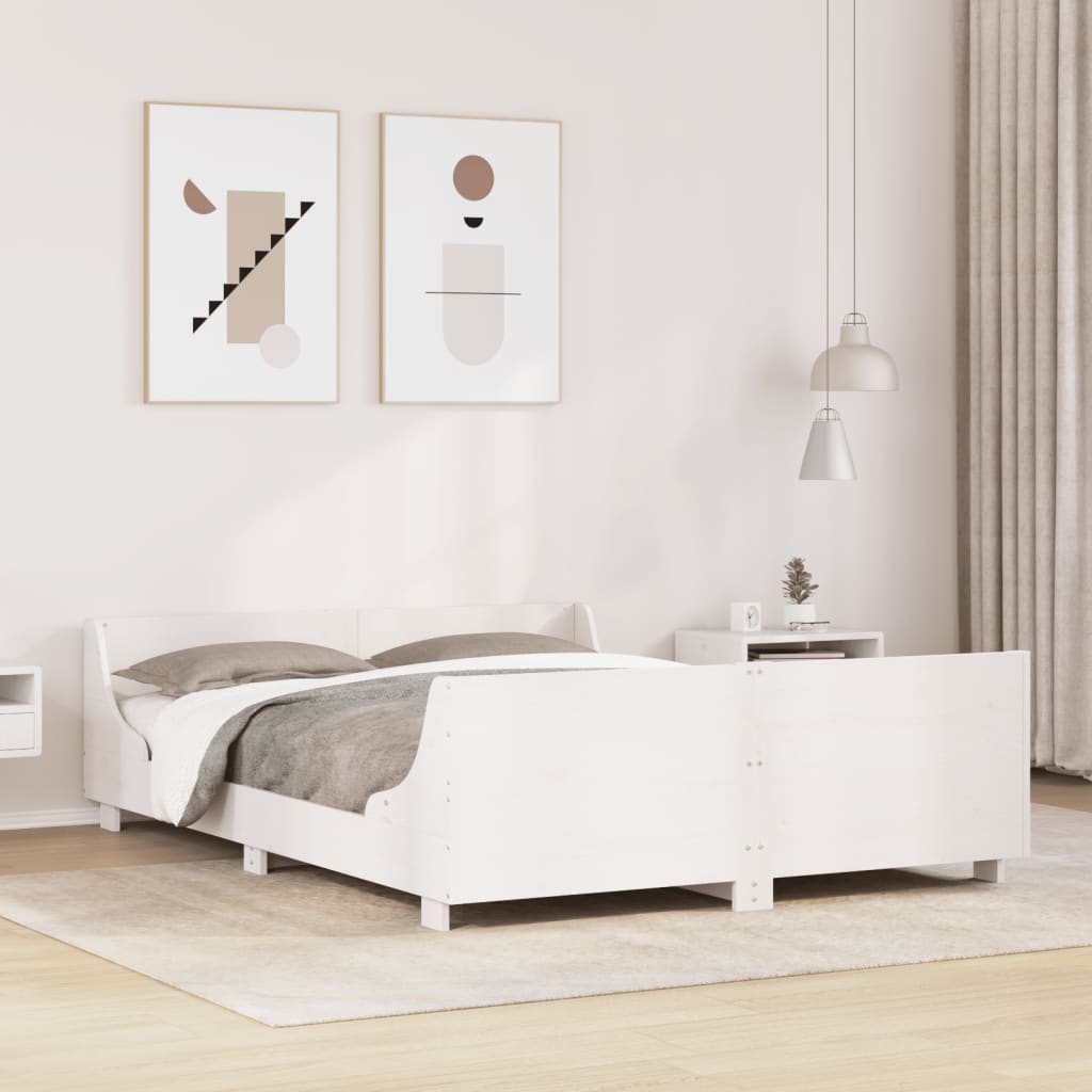 Letto senza Materasso Bianco 150x200 cm Legno Massello di Pino | homemem39