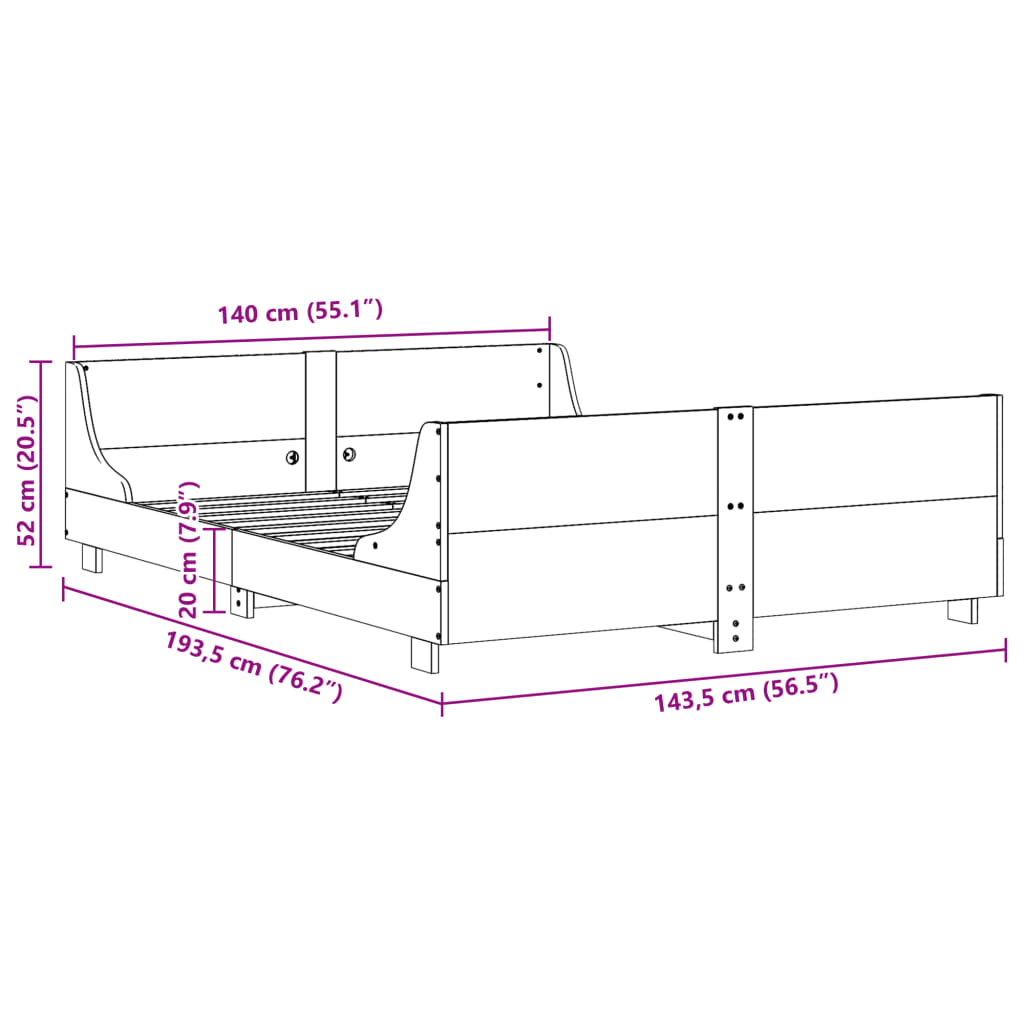Letto senza Materasso Marrone Cera 140x190 cm in Legno di Pino | homemem39