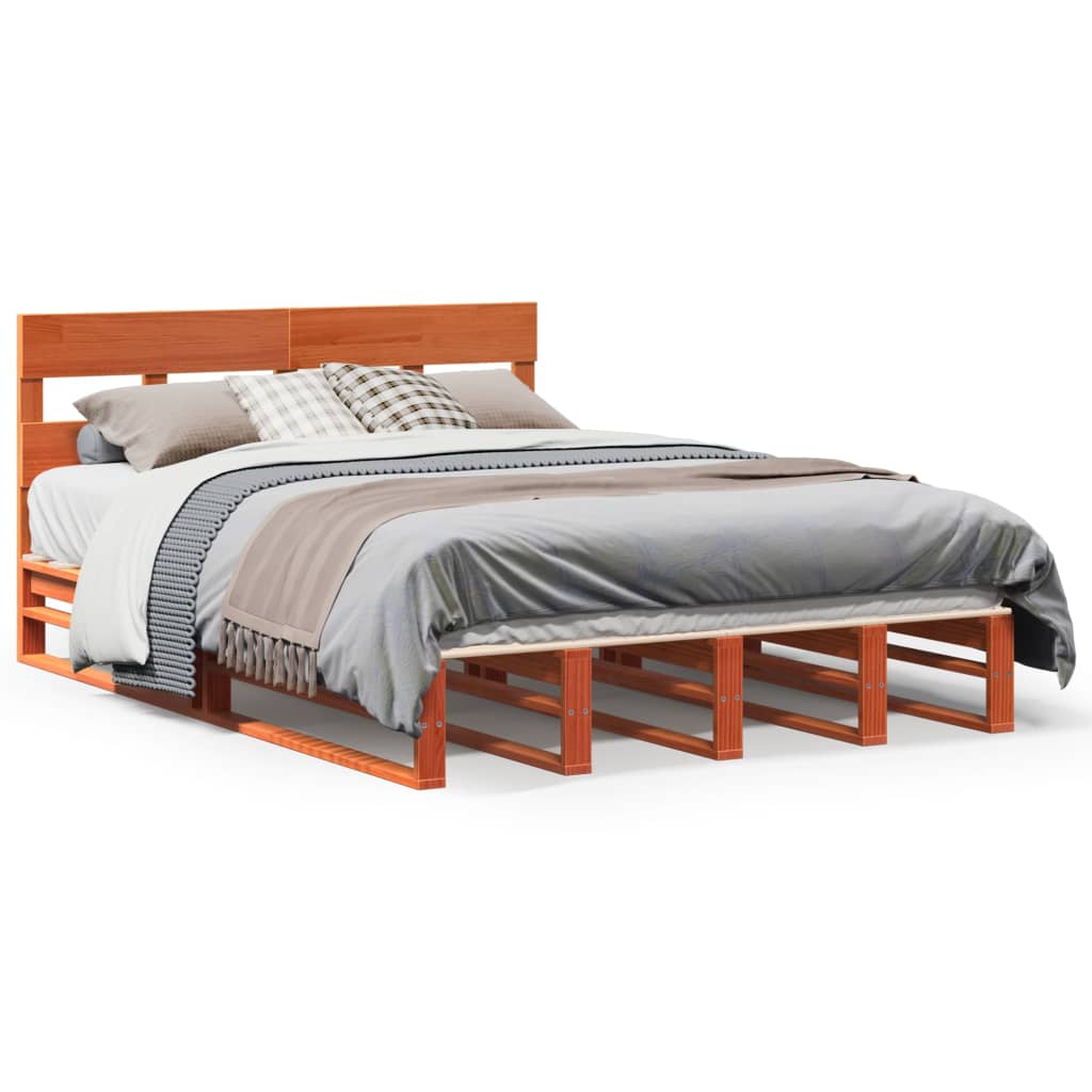 Letto senza Materasso Marrone Cera 150x200 cm in Legno di Pino | homemem39