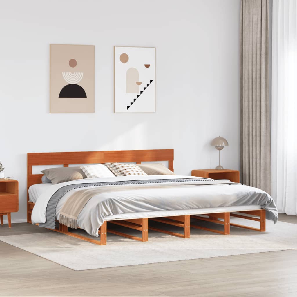 Letto senza Materasso Marrone Cera 200x200 cm in Legno di Pino | homemem39