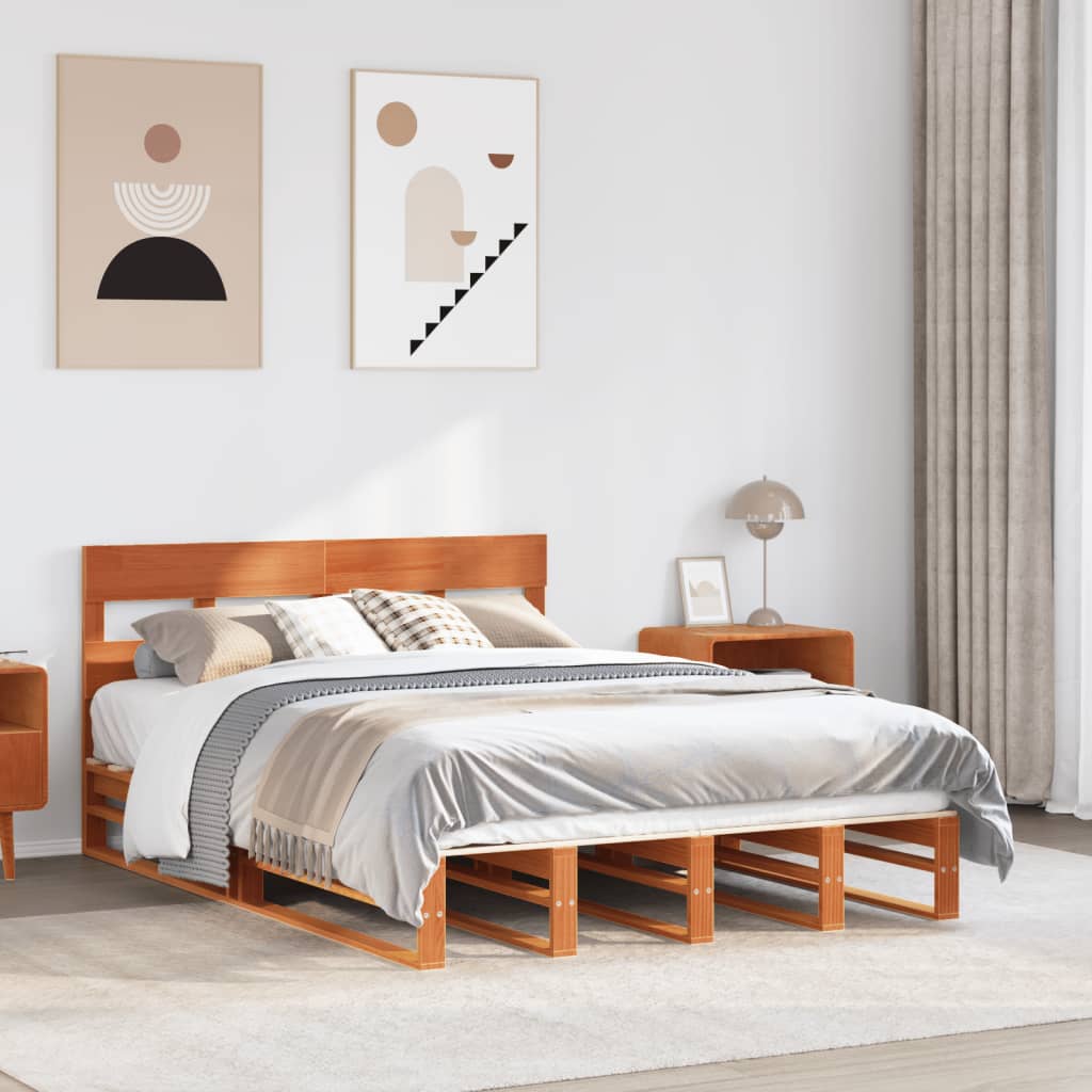 Letto senza Materasso Marrone Cera 135x190 cm in Legno di Pino | homemem39