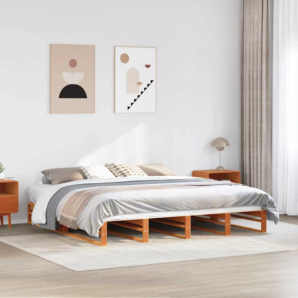 Letto senza Materasso Marrone Cera 200x200 cm in Legno di Pino | homemem39