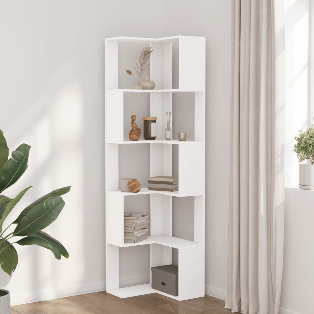 Libreria Angolare 5Ripiani Bianca 50x50x179cm Legno Multistrato | homemem39