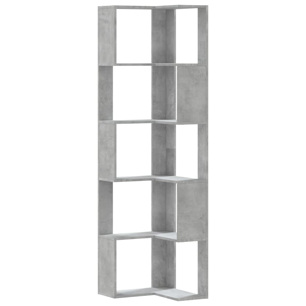 Libreria Angolare 5Ripiani Grigio Cemento 50x50x179 cm Legno